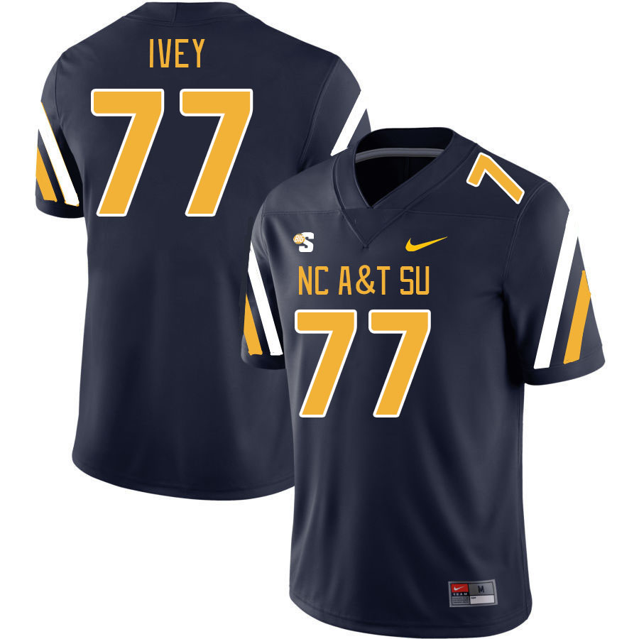 Men-Youth #77 Jason Ivey North Carolina A&T Aggies 2023 College Football Jerseys Stitched-Blue